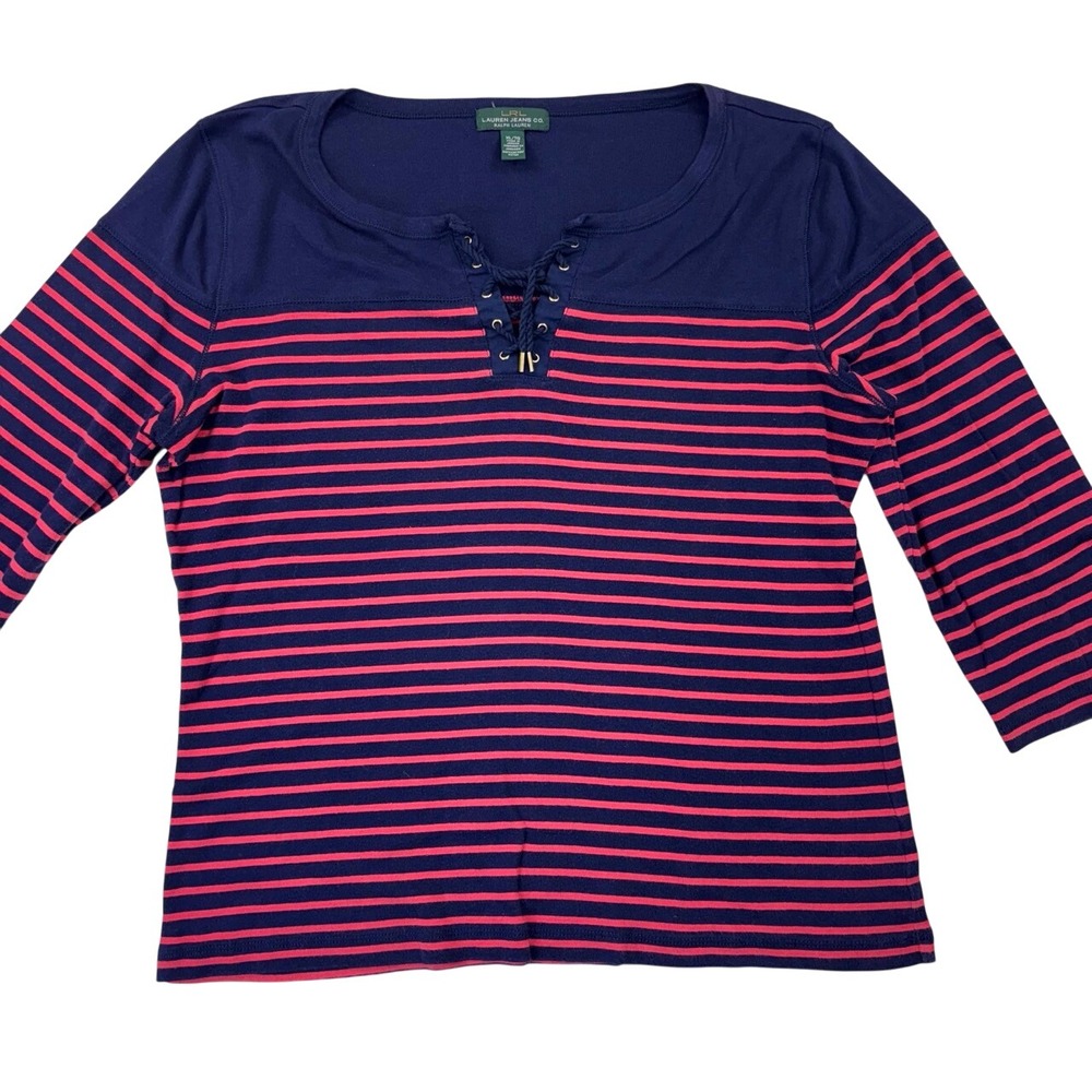 Ralph Lauren Jeans‎ Co. Striped Lace-Up Top 3/4 Sleeve Casual Shirt XL